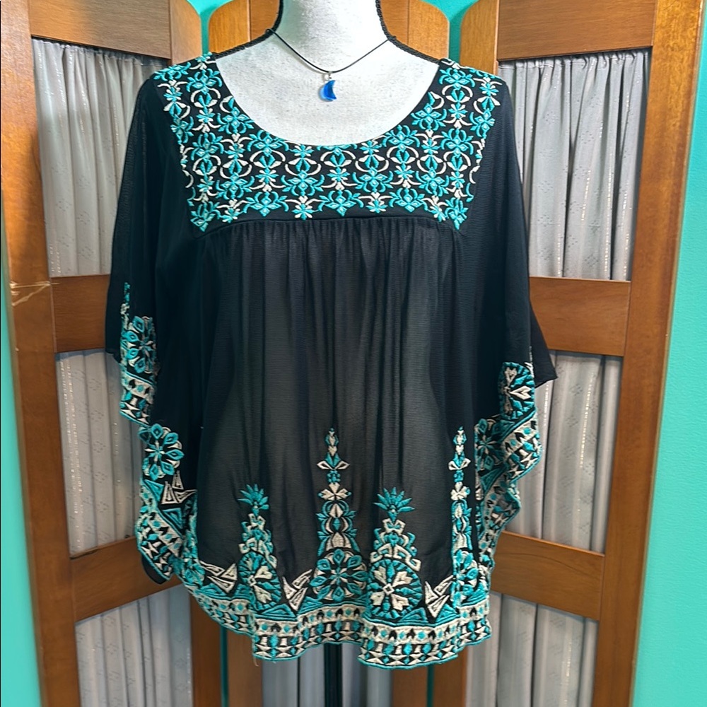 INC International Concepts Black Relaxed Embellished Blouse